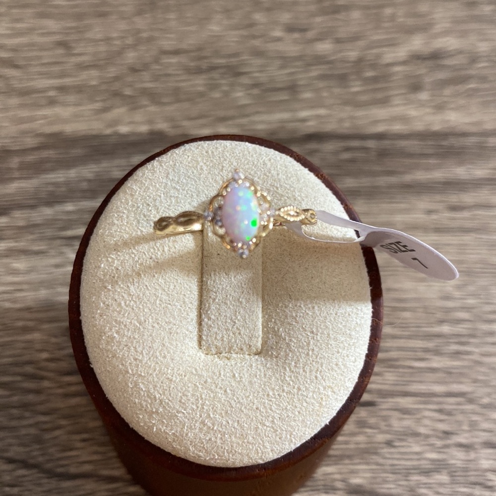 Fire Opal Ring Rhodium 18KGP S925 NEW
